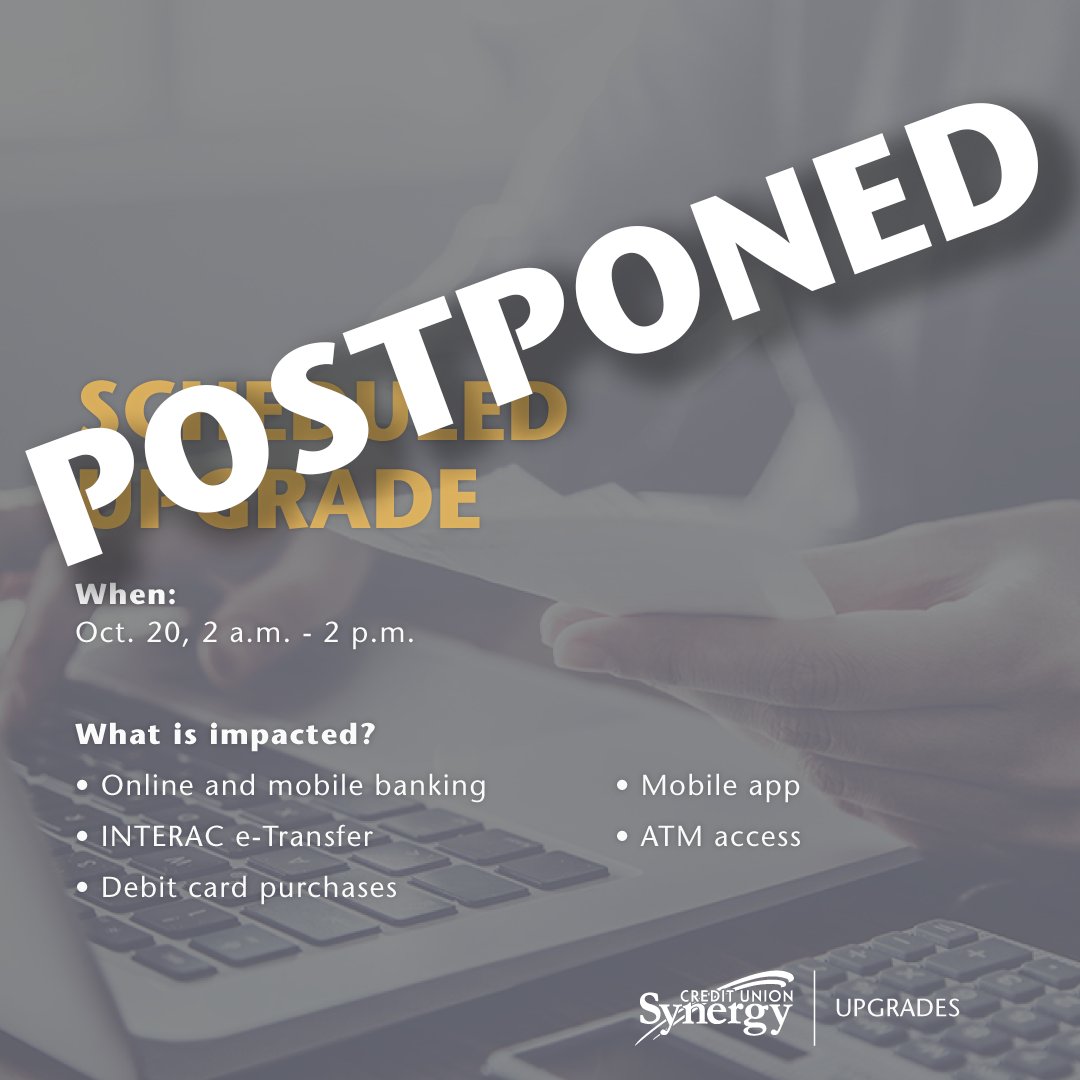 Attention Members: The service upgrade scheduled for Sunday, October 20th has been postponed. We will notify you once we know the new date. Thanks for your understanding and have a fantastic weekend.