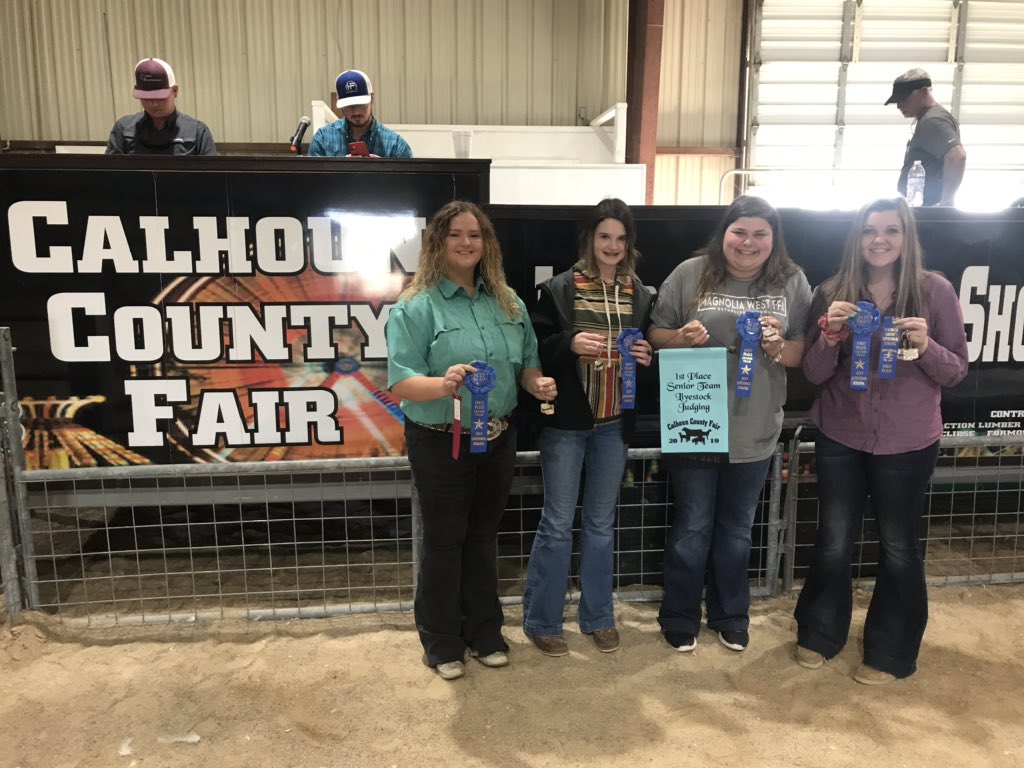 JimWard_MJH's tweet photo. Another successful day for the @MagnoliaWestFFA Livestock Judging Team!  They were the Champion Team today at the Calhoun Co. Fair!!  Kamryn Bevel was #1 and Mallory Knee was the #2 overall individuals out of 71 students competing!!!  #GID #settingthebarhigh https://t.co/2at7WZc6FN