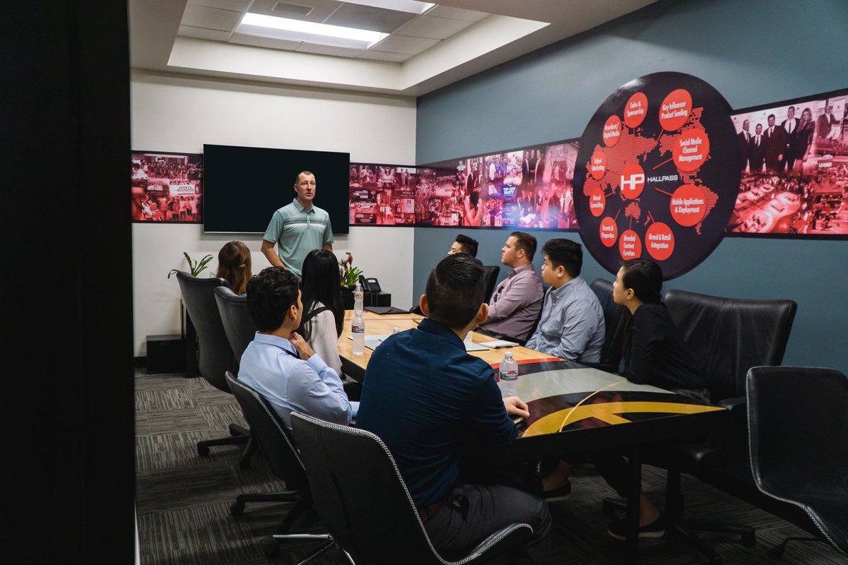 HallPassMedia's tweet photo. Today at the HallPass office we hosted the Cal State Fullerton American Marketing Association for a tour of HQ and Q&amp;A session with our Founder Albert Hall! https://t.co/nBbVKUq8rE