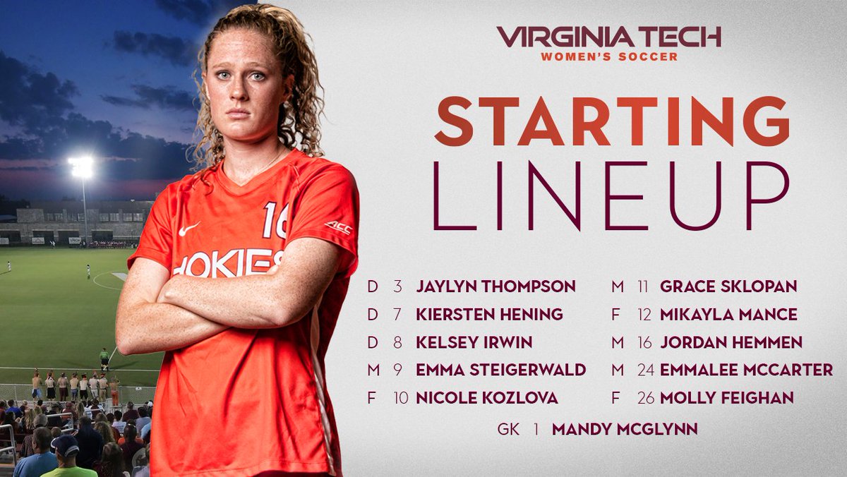 HokiesWSoccer's tweet image. This evening's starting XI for the #Hokies🦃⚽️

#LetsGo | #FinishonE⛽️
