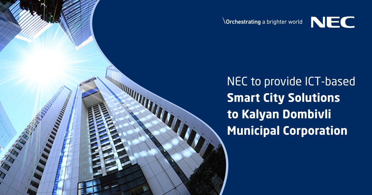 nec_india's tweet image. #NECTechnologiesIndia has been selected by Kalyan Dombivali to provide ICT-based #SmartCitySolutions. NEC will implement a broad range of smart city solutions, including a smart city operations center, environmental &amp;amp; flood sensors &amp;amp; #intelligenttrafficmanagementsystem