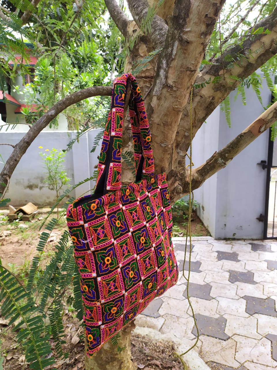 Yellow Leather Hut Bag I Gujarati Traditional Design - Leather Bags -  FOLKWAYS
