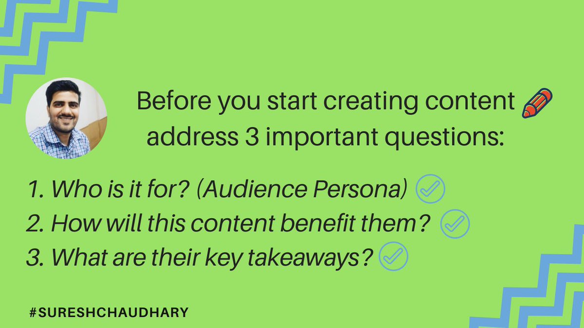 bedigisure's tweet image. In this #digitalage, content is all about giving solution to your readers, viewers, customers etc.

Before you start creating #content address 3 important questions in it:

1. Who is it for?
2. How will this content benefit them?
3. What are their key takeaways?

#SureshChaudhary