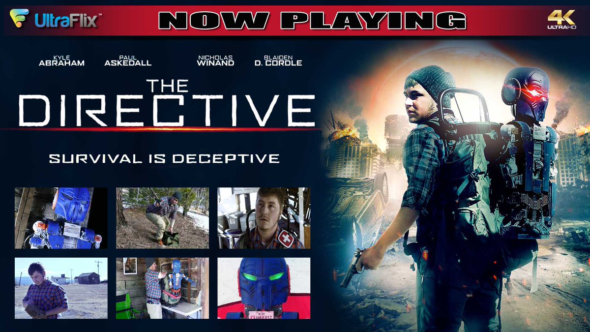 Now playing in 4K Ultra HD exclusively on #UltraFlix, The Directive, where a post apocalyptic survivor and a broken Robot embark on a journey