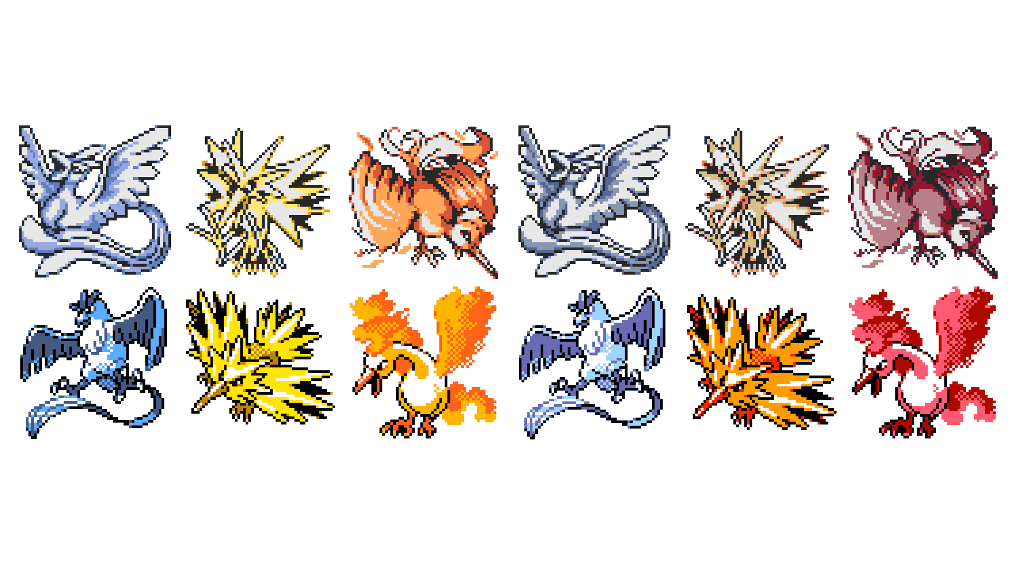 Dr. Lava on X: • Top row: Articuno, Zapdos, & Moltres as they