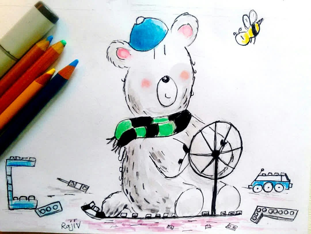 RajivNarayanan's tweet image. Inktober Day 18 'Playing Car's with Lego blocks #LEGO #legoblocks #kidlitart #Bears #illustration #inktoberday18 #inktober2019 @RajivNarayanan #whimsicalart #artists #ArtistOnTwitter #ChildrensBooks #inktoberart #coloredpencils