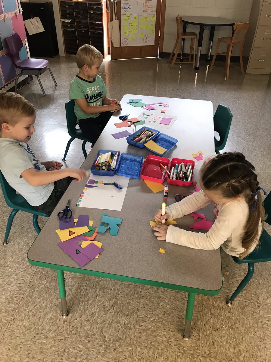 MrsBentin's tweet photo. Shape collages today! #math #IteachK https://t.co/Bk0qWE0SZM