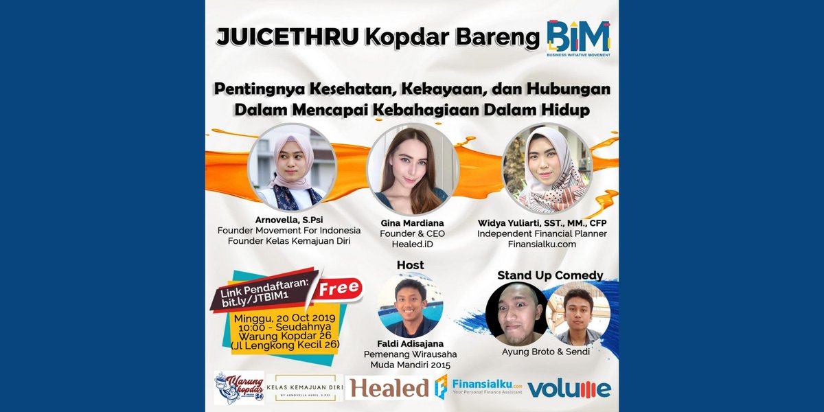 Hola, fellas!

Udah pada nonton #JokerMovie, kan?
Saat ini kita semua tahu bahwa kesehatan, kekayaan dan hubungan menjadi perbincangan mayoritas dari kita.

Sebenarnya tiga hal tersebut berpengaruh pada kebahagiaan hidup gak, sih?

Yuk, sharing &amp; daftar di bit.ly/JTBIM1