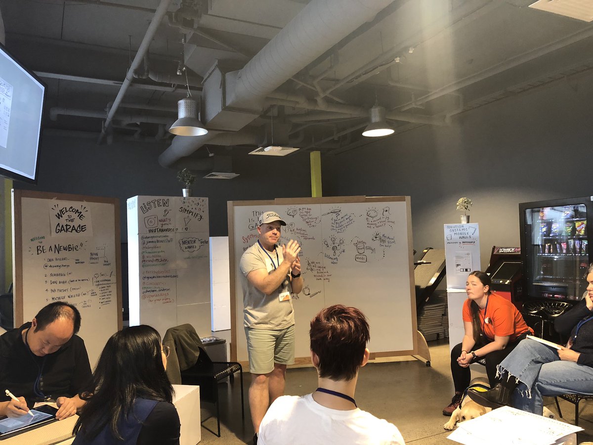 There's a fascinating discussion about using visuals to be a more effective presenter in the Garage at #vizconf2019 with live digital scribing on the big screen.