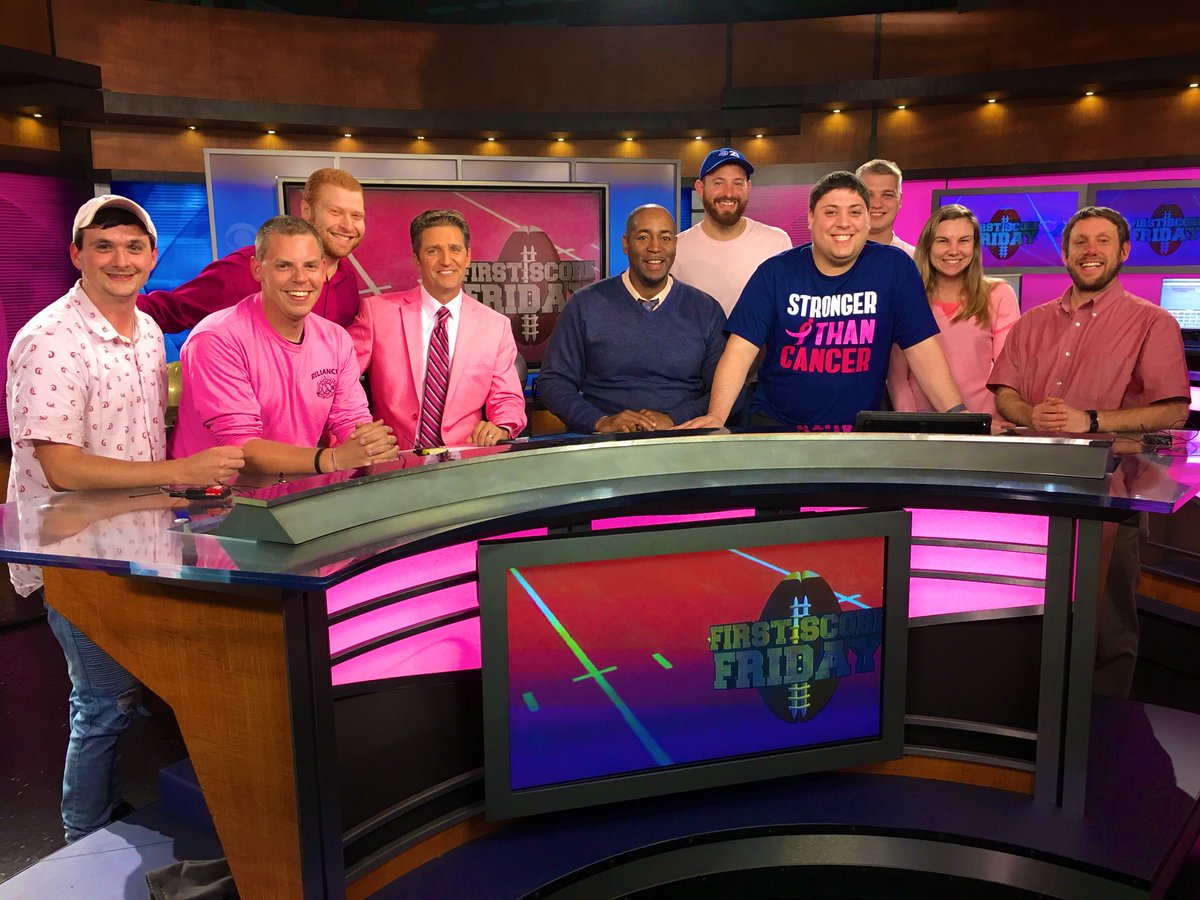 JoelDReports's tweet photo. Love this crew @CBS21NEWS .  #PinkOut #FirstScoreFriday 🏈 https://t.co/0Q7jOL9u0d