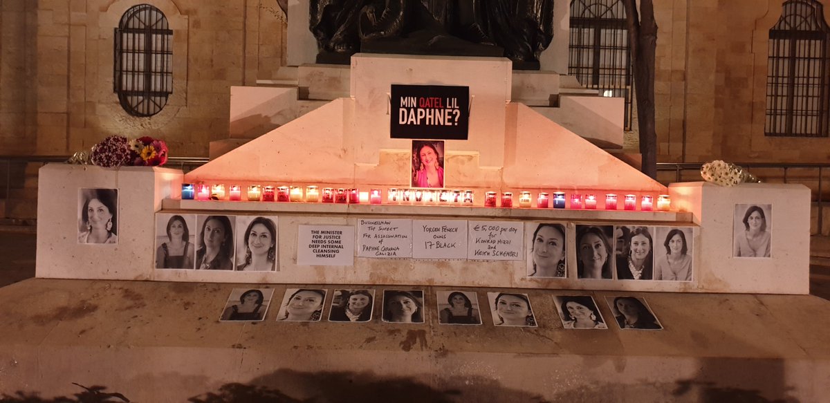 occupyjusticema's tweet photo. #YouRemoveWeReplace This morning at the memorial #MemorialWatch #DaphneCaruanaGalizia @OwenBonnici @MaltaGov @JosephMuscat_JM @rebecca_vincent @Driscoll_Davies @fluturakusari @RSF_en @ECPMF @article19org @coe @AlexCrawfordSky @Sarah_M_Clarke @grazia_mazzola @pen_int https://t.co/zW86TNJKlu