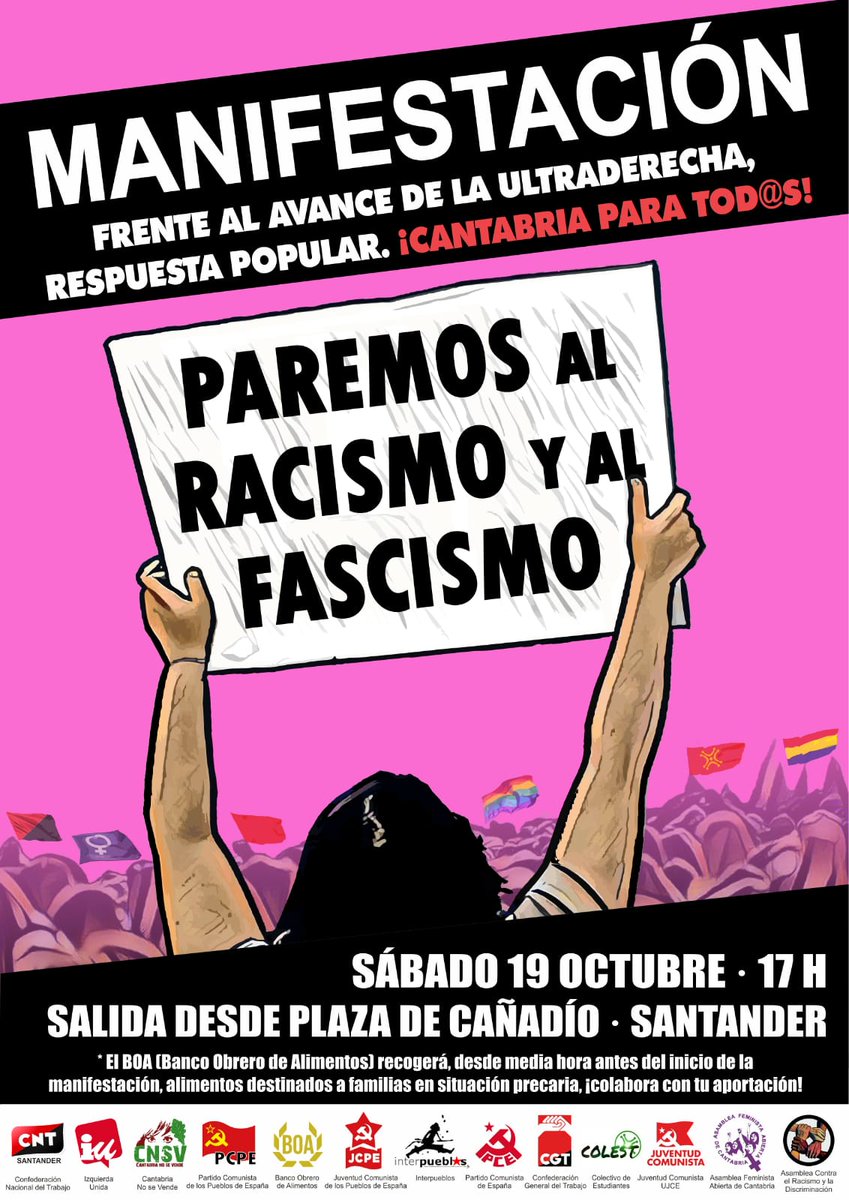 IzcaNacional's tweet photo. Movilizacion hoy en Santander 

Frente a la ofensiva fascista, respuesta popular,  Cantabria para tod@s

#NoPasarán 

Paremos el fascismo y racismo.
La lucha está en la calle,
La lucha es el camino 

#RegimenODemocracia 
#RegimenORepublica https://t.co/A5sdtahJX8