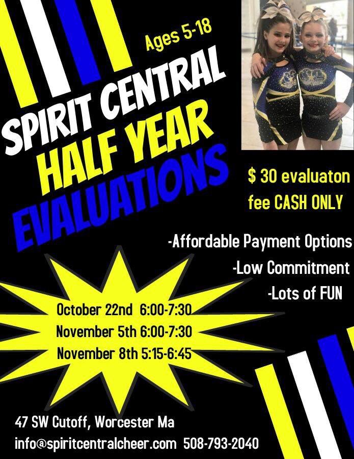 SpiritCentral's tweet photo. Only 3 days until our first half year evaluation! You won’t want to miss out! Call or email today for more information on our half year cheer program! https://t.co/OInzFeXahL