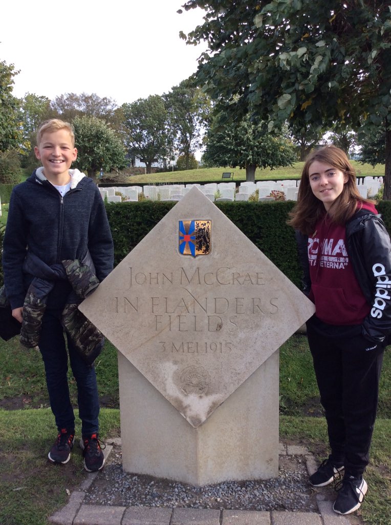 CHCHSLeeds's tweet photo. First stop was Essex Farm. Students read ‘In Flanders Field’ which was written in 1915 by John McCrae who served here as a surgeon #Battlefields2019 #Remembrance https://t.co/5pgT7k4Twe