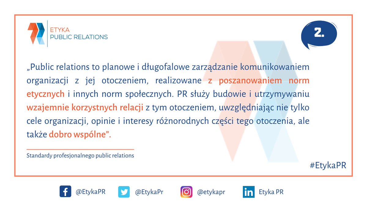 EtykaPr's tweet photo. 💬📣💡Zachęcamy praktyków #publicrelations i akademickich badaczy komunikacji społecznej, a także osoby korzystające z usług konsultantów #PR do dyskusji 🙂📄 Pełny tekst "Standardów profesjonalnego public relations" dostępny tutaj ➡ https://t.co/xGFYx9iZKX
#EtykaPR #StandardyPR https://t.co/bCosk1eLCR