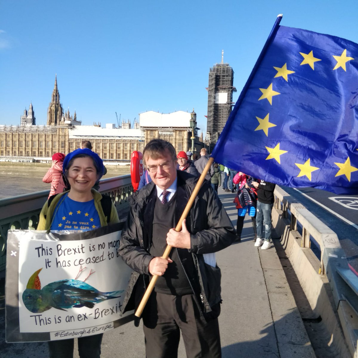 euromovescot's tweet photo. The Scots are coming #TogetherForaFinalSay! Look out for our #EuroSaltires. From Aberdeen, Inverness, Glasgow, Borders, Edinburgh and everywhere in between, we're in London for #PeoplesVoteMarch https://t.co/z0WnAyPvi1
