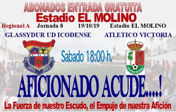 IcodenseOficial's tweet photo. Hoy de partido, Partidazo el que viviremos esta tarde en el molino, @IcodenseOficial vs @AtleVictoria , aficionado acude... el apoyo de una de las mejore aficiones más fieles de canarias...te esperamos en el partidazo de la jornada #VamosIcodense @FIFTenerife #Glassydur #Icodense https://t.co/izTaU0oqyT