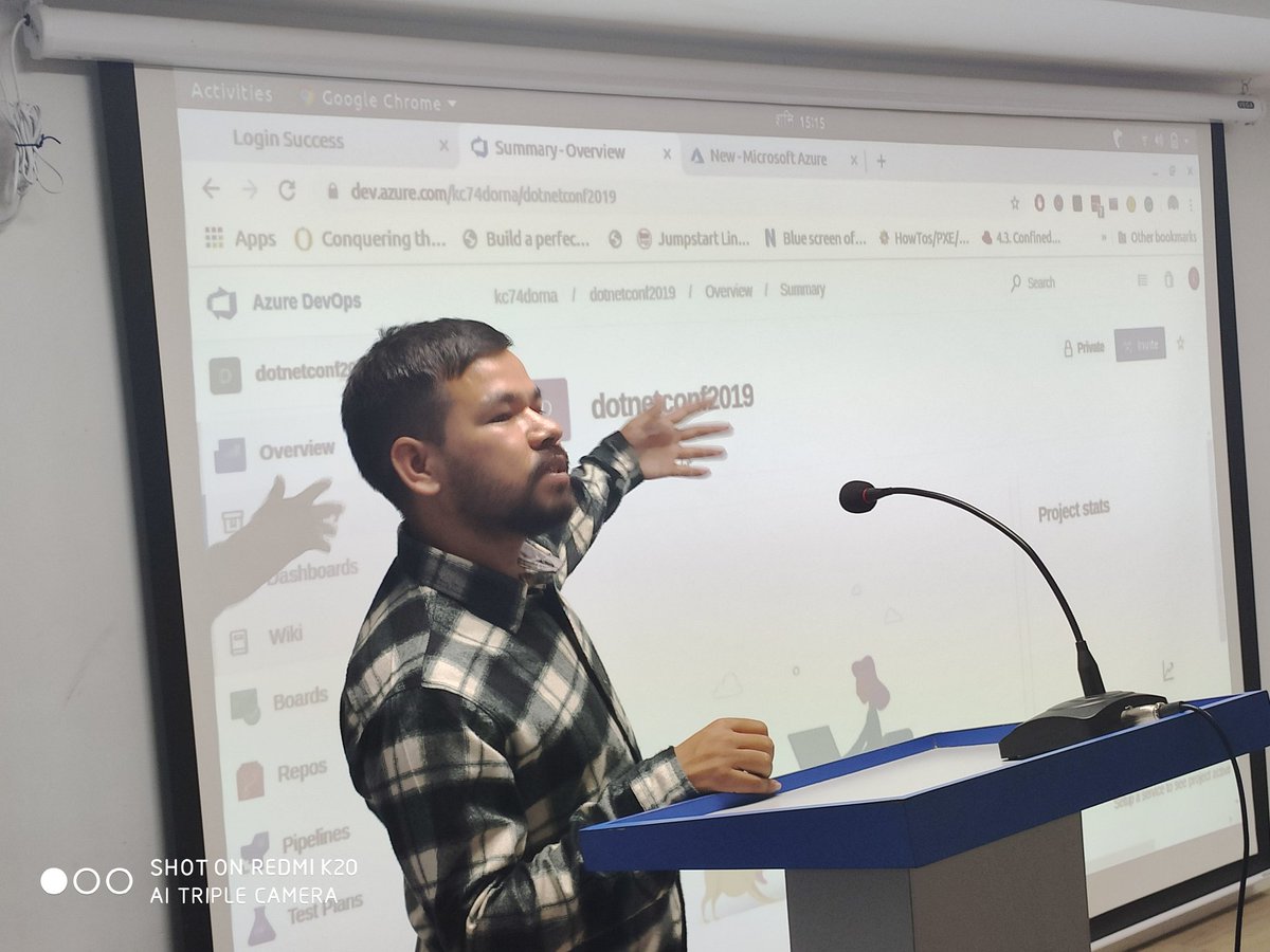 PradeepKandel's tweet photo. Khimananda Oli, on stage with #DevOps with .Net #Developers. #dotNetConf #dotNETconfNepal @NepalCloudPro @dotnet @dnetconf https://t.co/hHtKsqbeQJ