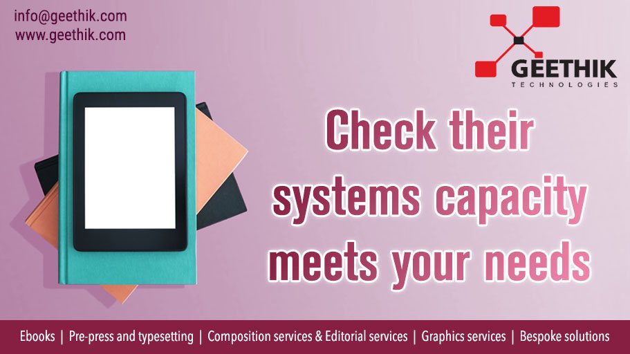 Geethikepub's tweet photo. From our tips https://t.co/Oyyqdcab4D. For example, Geethik can handle 2 Lakhs pages per month of ebook conversions, and 25k pages of typesetting.

#fbf19 #fbm19 #ebooks #digitalpublishing #workinpublishing #outsourcing https://t.co/fwUwKAGpb8