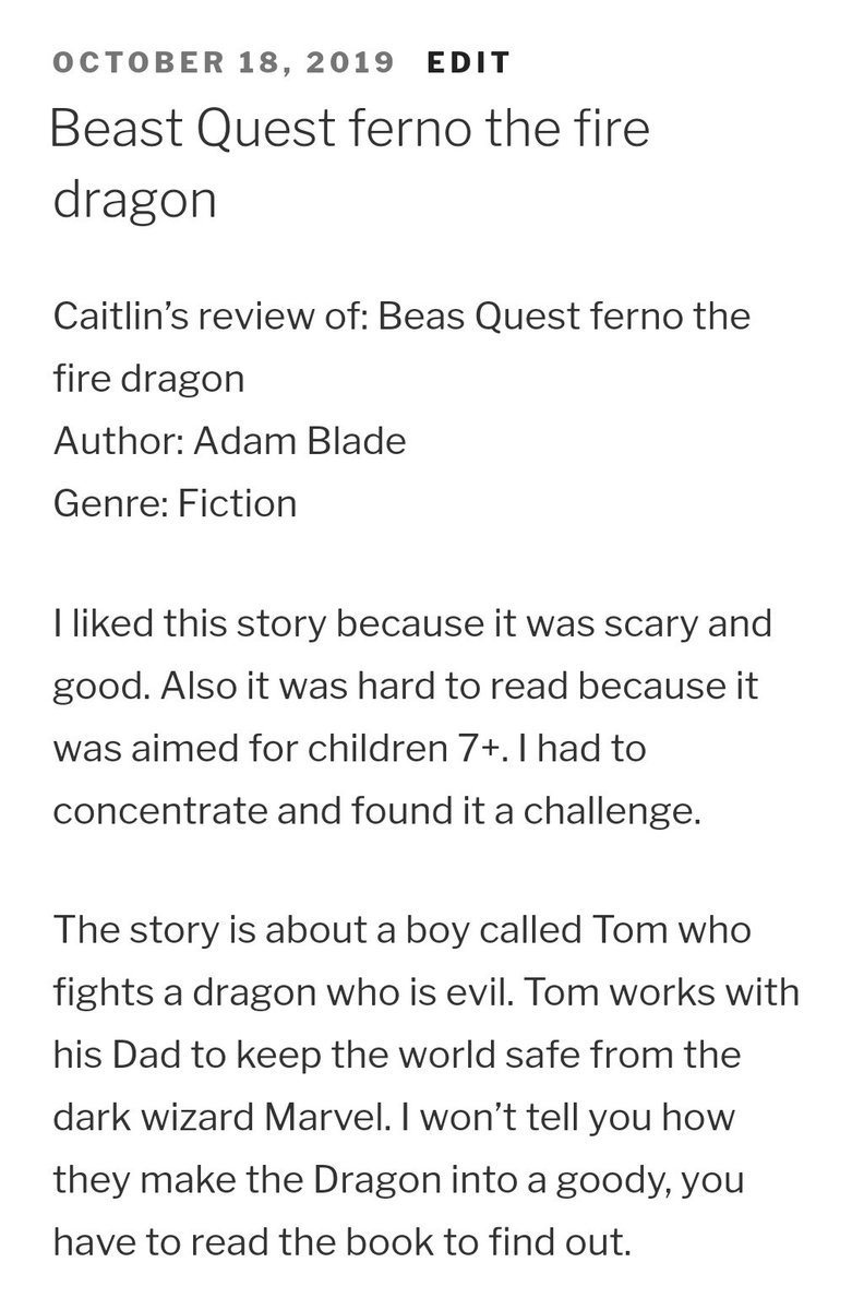 MissOChadwick's tweet image. Year 3 are getting involved in on our new class blog! @Beast_Quest
Could you spare a moment to go and comment on this 7 year olds review? We love the Beast Quest books in Hawthorn class! 
#beastquest #commentsforkids #year3 #AdamBlade #classblog 

hermitageandoaktreeblogs.net/hawthorn2019/2…