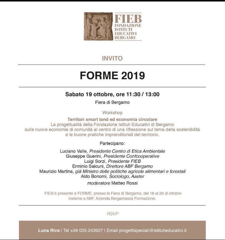 confcoopbg's tweet photo. Territori, Smart land ed economia circolare : oggi alle 11.30 vi aspettiamo alla Fiera di #Bergamo nell’ambito del evento #Forme2019 @progetto_forme con @GiuseppeGuerin1 @matteorossi1976 #AldoBonomi https://t.co/wgRsO7Wv91