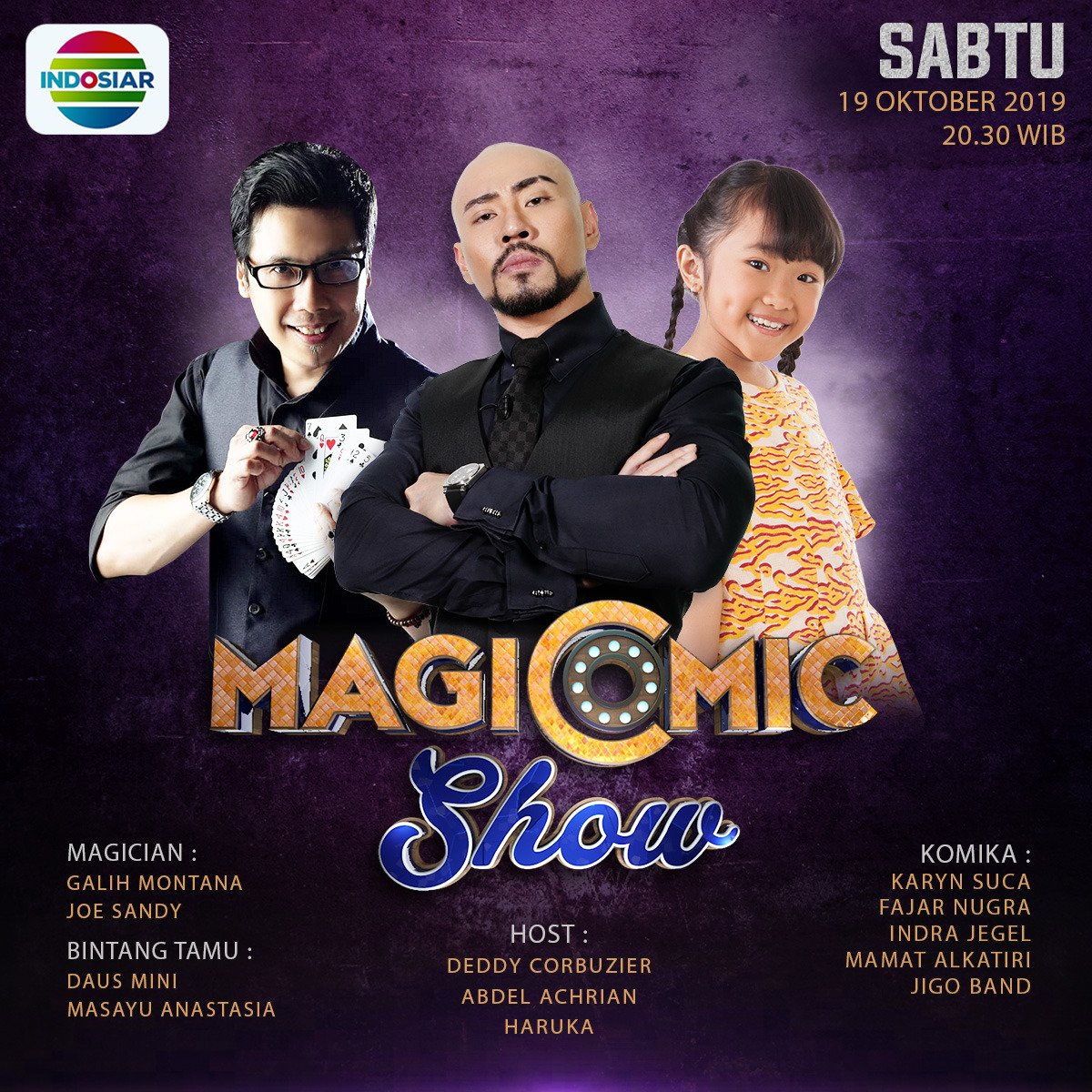 Indosiar's tweet photo. Malam minggu kamu hari ini pasti akan lebih seru. 

Karena bakalan ada para Magicians dan juga komika kocak yang udah siap unjuk aksi di #MagiComicShow. 

Saksikan selengkapnya malam ini, pukul 20.30 WIB https://t.co/ct7TreCdSd