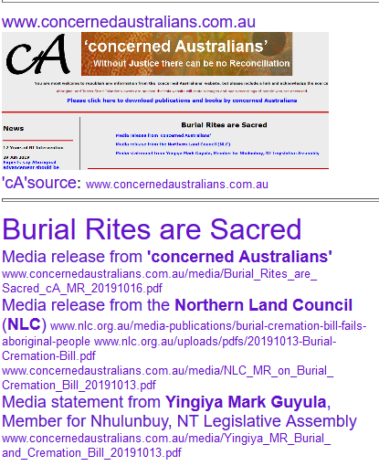 WgarNews's tweet photo. #Yingiya: #BurialAndCremationBill is not #LocalDecisionMaking | #NLC: #BurialAndCremation Bill fails #AboriginalPeople | '#concernedAus': #BurialRitesAreSacred
#AboriginalTalk #WGARcompilation 19Oct19 https://t.co/6yugB5WQxD
'#concernedAustralians'source: https://t.co/yg96u77fmK https://t.co/BaDKqZpF0q