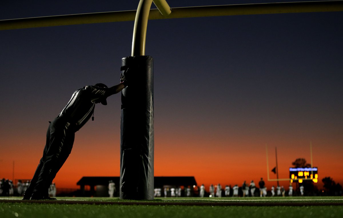 PE_Photo's tweet photo. For 24 seasons official Robert Bloe has been under the Friday night lights as he stretches before officiating the Summit vs. Kaiser Sunkist League football game in Fontana on Friday, Oct 18, 2019. (Photo by Terry Pierson, The Press-Enterprise/SCNG) https://t.co/Klz1BjooJW