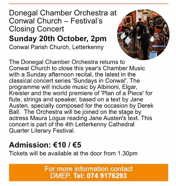 DonegalCMS's tweet photo. Festival's Closing Concert tomorrow afternoon at Conwal Parish Church, Letterkenny. #SundaysinConwal #WorldPremiere #JaneAusten #6thDonegalChamberMusicFestival https://t.co/7jlodBrgst
