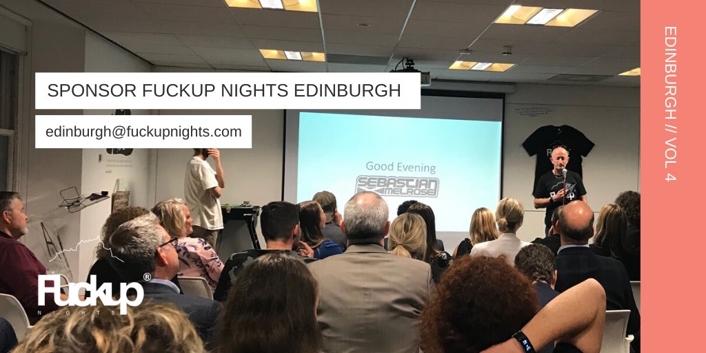 FunEdinburgh's tweet image. • Sponsor Fuckup Nights Edinburgh! •

Want to be involved in our growing community as we and learn from the mistakes we all make? 

We’re looking for people who want to help us broker, build and banish the stigma of failure forever. 👏

Get in touch! 

#fuckupnights #edinburgh