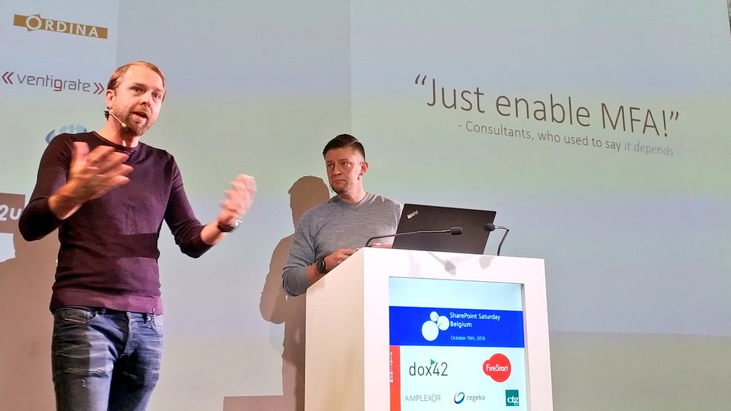 appieschot's tweet image. Just enable #mfa nice keynote at the #SPSBE by @maarteneekels and @JussiRoine