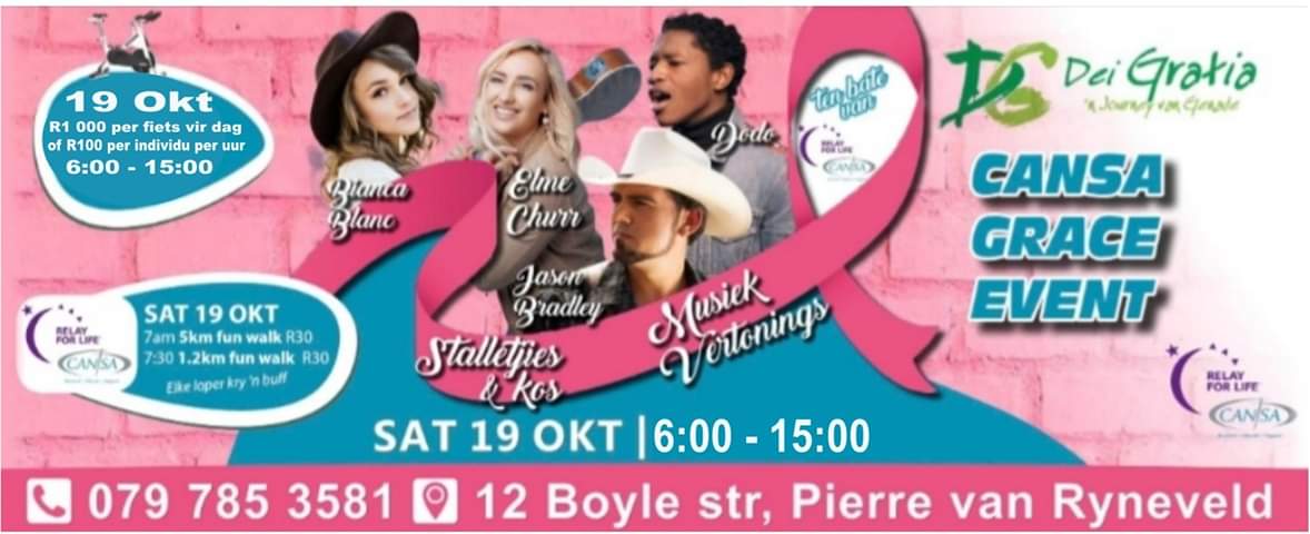 jasonbradleySA's tweet photo. Come and join the CANSA GRACE EVENT happening today! https://t.co/IKt576eAOy