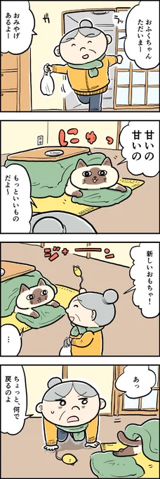 おもしろいもの、みぃーつけた?
おふくちゃんのおもちゃはここにあったのね。

過去の『猫のおふくちゃん』はこちらから読めます
⇒( 