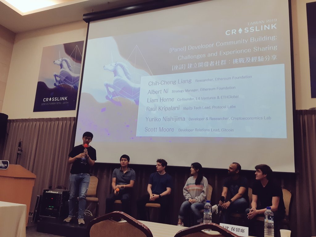 eth_taipei's tweet photo. Thanks panelists @raulvk @liamihorne Albert Ni @yurikonishijima @notscottmoore & moderator @ChihChengLiang! The discussion of building developers community went really well. Thanks Phini Yang & @juin_cc for your questions. #crosslink19 #CrosslinkTaiwan #ethereum #community https://t.co/0PbZMb5Ndg