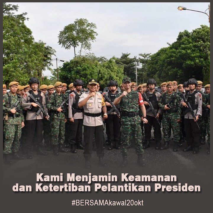 AlhtcoinFoxx's tweet photo. Kami menjamin keamanan dan ketertiban pelantikan Presiden dan Wapres
#BERSAMAkawal20okt https://t.co/dfM9UcLXUM