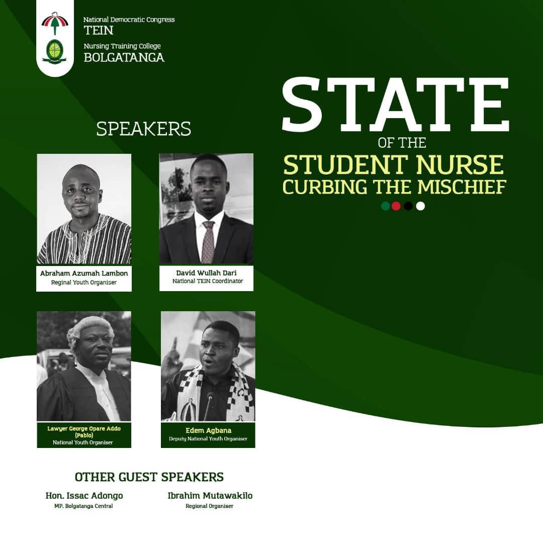 Phyl_Quabena's tweet photo. Today at 6PM, @georgeoaddo, @edemagbana, @yenulom and David Wullah Dari will Curb The Mischief in Student Nursing at the Bolgatanga Nurses Training College in the Upper East region.
We're poised for power πͺ
#PabloProject
#YouthPower https://t.co/UTcXvYnOuX