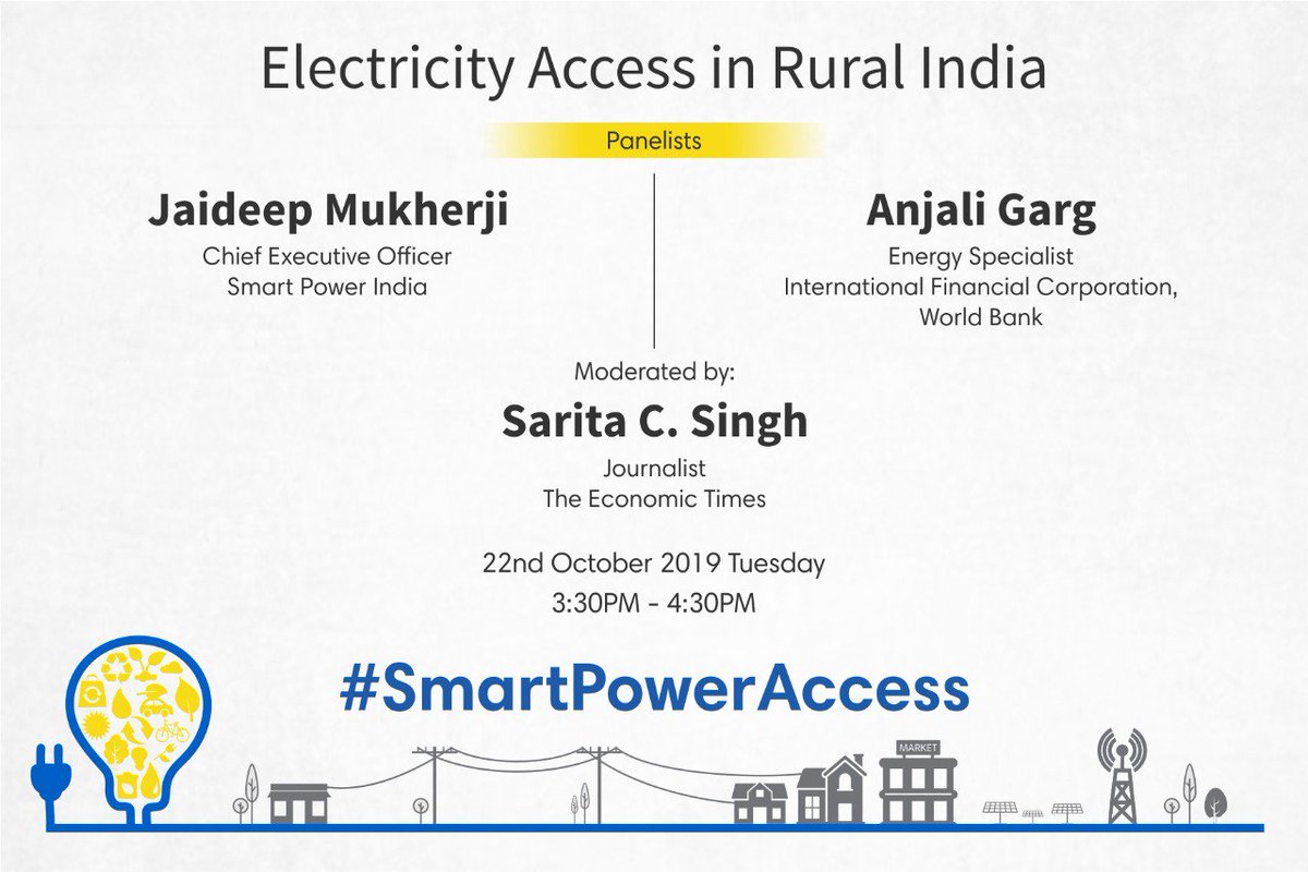 smartpowerorg's tweet photo. #TweetchatAlert
#SmartPowerAccess
Our CEO @JaideepMukherji and Energy Specialist @IFC_SouthAsia, @Anjaligarg7Garg will be discussing #ElectricityAccess in #RuralIndia, moderated by @SaritasinghET. Stay tuned at #SmartPowerAccess!
@IFC_org @IEA @CEEWIndia @teriin @wef @EPIC_India https://t.co/CD1HMEZJyY
