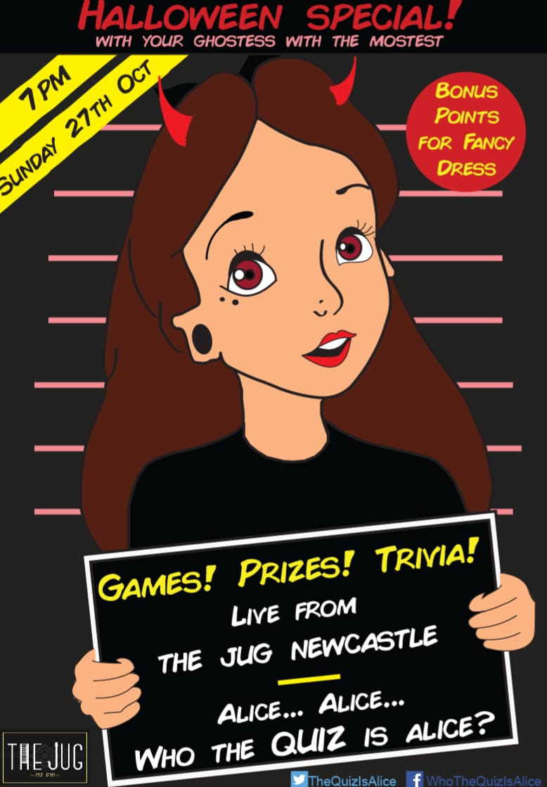 Got #Halloween plans?
Sunday Oct 27th - your Ghostess with the Mostest is hosting the Pub Quiz live from #TheJug (N-U-L, Bridge Street).

Costumes, Prizes, Games, Shenanigans and much Much More !!
£2 entry per Team / Starts 7pm

#thisishalloween #halloween2019 #NULC #Ghostbusters