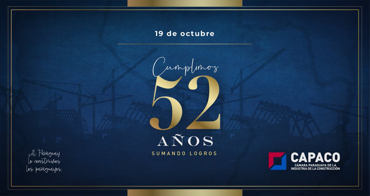 ✨Hoy cumplimos 52 años✨...

Defendiendo los derechos de las empresas constructoras nacionales, comprometidos con el país, consolidando la industria de la construcción y reivindicando que:

AL PARAGUAY LO CONSTRUIMOS LOS PARAGUAYOS.

🇵🇾💪