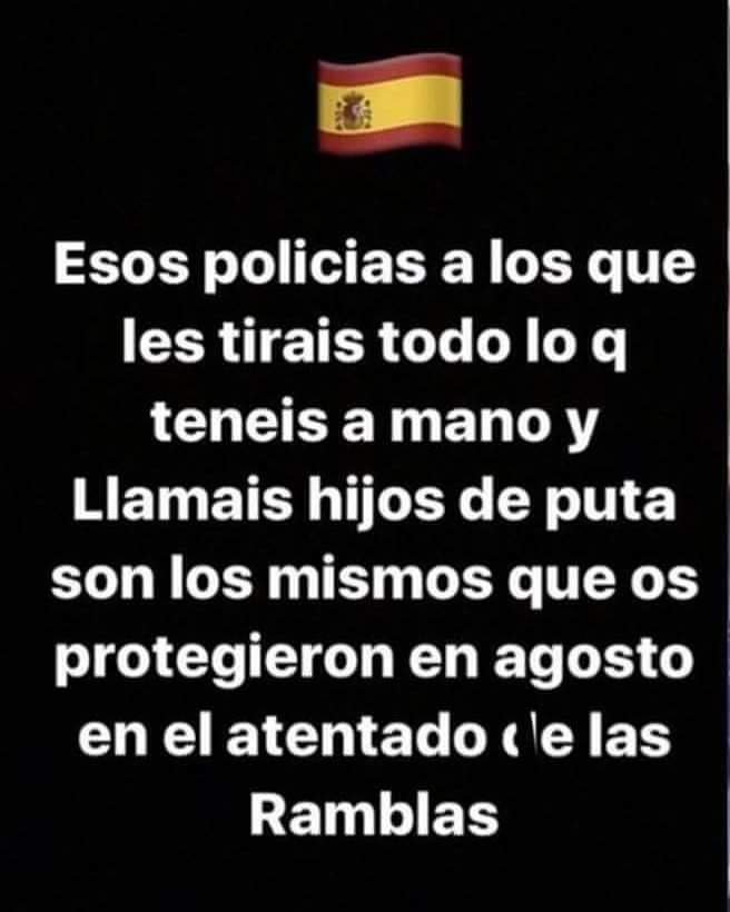 SandraGuacaneme's tweet photo. Así, que seguir con la violencia partida de sinvergüenzas!!!
A ver si les dan la independencia y os vais a la M.... Eso sí, de España ni agua, a cerrarles las fronteras, porque es España que quiere fuera gente violenta #BarcelonaEnLlamas #BarcelonaArde #IndependenciaCatalana https://t.co/1Jbfalk1KY
