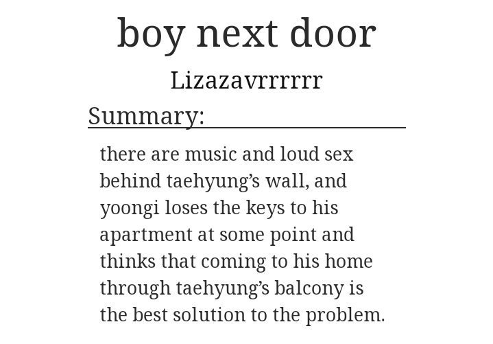 Taegi Fics Rec On Twitter Boy Next Door By Lizazavrrrrrr Https
