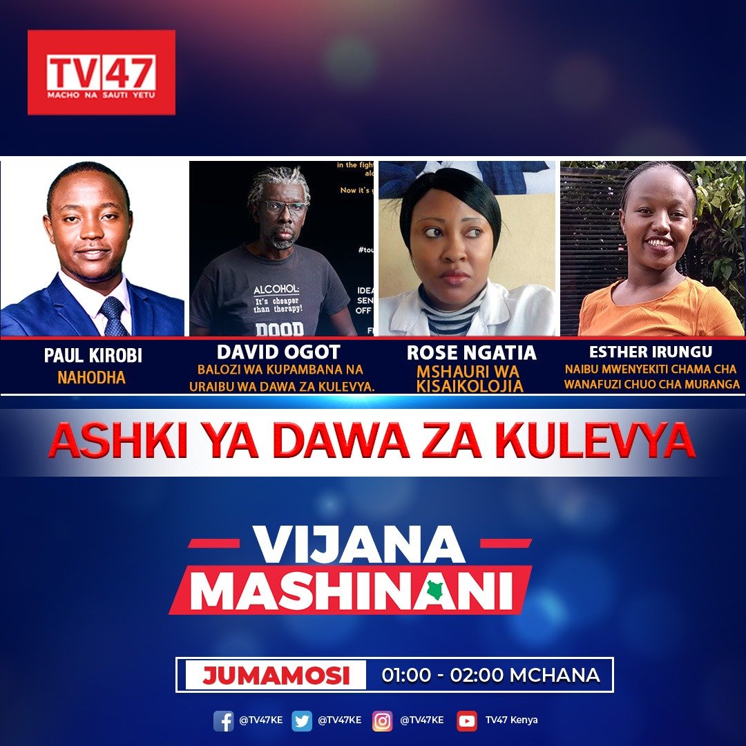nftaIienfrens's tweet photo. Join @PauKirobi on #VijanaMashinani at 1:00pm as he leads a discussion on the influence of drugs in Kenya with guests @DavidOgot7( ambassador fighting against alcoholism drug abuse), Rose Ngatia (psychologist) and Esther Irungu (Student leader, Muranga College).
Don't miss! https://t.co/mGtKvDEQVK