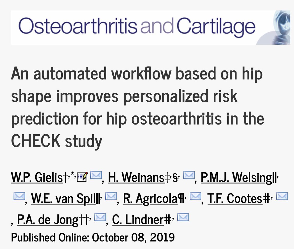 RintjeAgricola's tweet photo. Development and validation of an automatised statistical shape model to automatically and reliably analyse hip morphology on radiographs: a great collaborative project! https://t.co/RUtAVQzxSn
