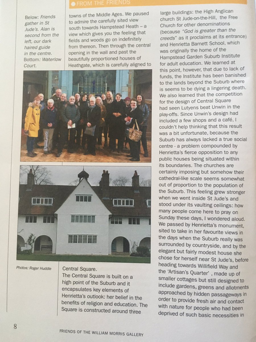 footprintsldn's tweet photo. Great review of @MarilynGreene10 ”Henrietta’s Dream: Arts and Crafts in Hampstead Garden Suburb” private walk for Friends of @WMGallery back in April in their latest magazine. Look out for when Marilyn does this as a #FPOL walk via this link https://t.co/M2F0GaUU81 https://t.co/KUcXfnWQEW