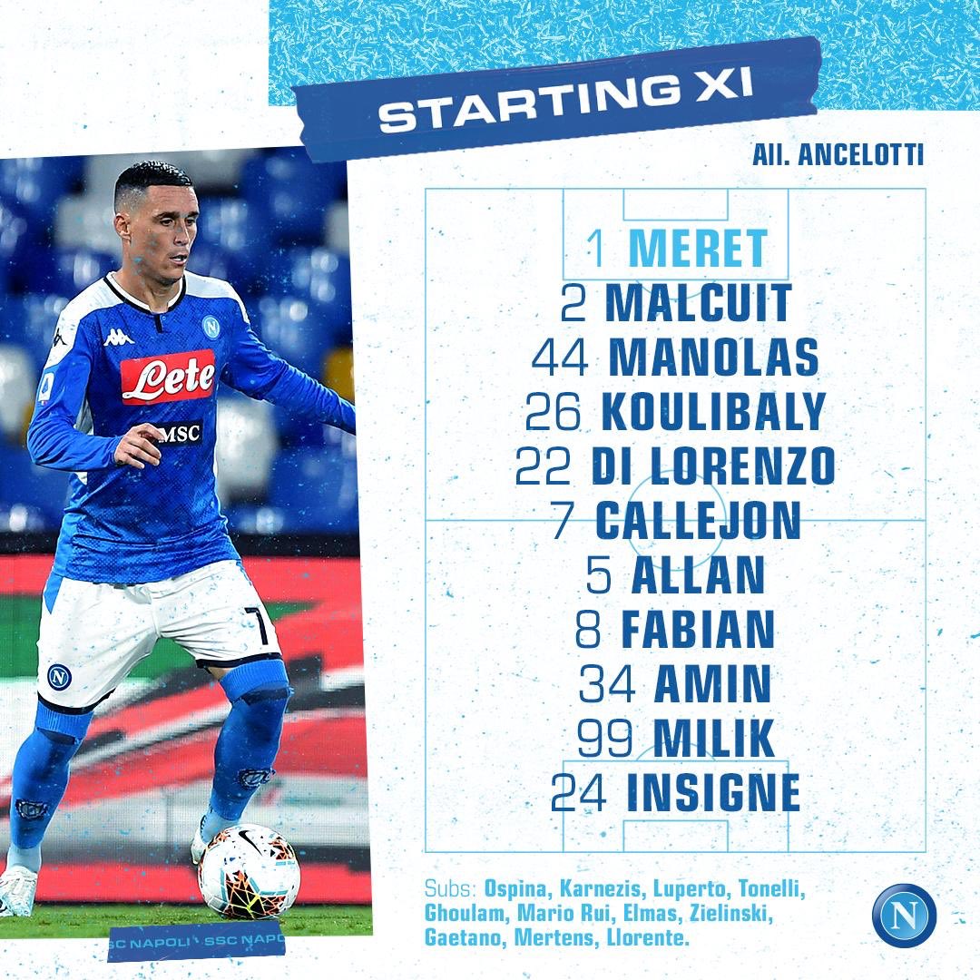 sscnapoli's tweet photo. 📌 StartingXI: Meret, Malcuit, Manolas, Koulibaly, Di Lorenzo, Callejon, Allan, Fabian, Amin, Insigne, Milik.
⚽ #NapoliVerona
🏆#SerieATIM
💙 #ForzaNapoliSempre https://t.co/w1Ed4RUyuT