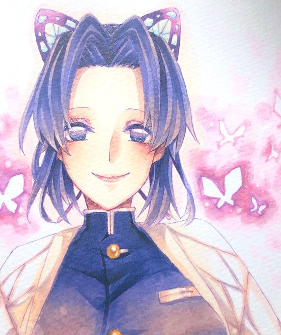 鈴白🥛さんがTwitterに投稿した胡蝶しのぶ(鬼滅の刃)のイラスト。