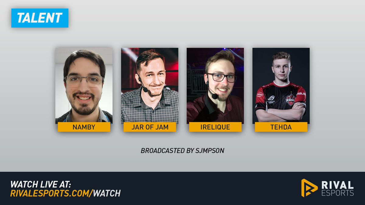 RivalEsportsGG's tweet photo. Week 3 of the #RIVALS B-Stream is upon us!
Today's EU broadcast is brought to you by the following smiling faces:
💬 @nambynoname
💬 @JarxJam
💬 @Irelique
💬 Special Guest @tehdaRL 😍😍😍
🎥 @sjmpson11
📺 Matches begin 5pm CEST at https://t.co/1XArgoCE4Q https://t.co/IRkaJJgMry