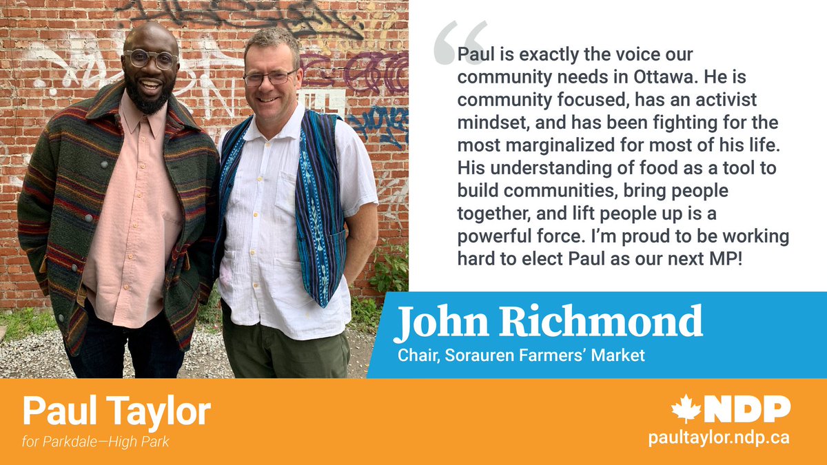 PaulTaylorTO's tweet image. Big thanks to @John68Richmond for your support. It means a lot from a community-minded activist like you! #ParkHP #PT4MP #NDP #cdnpoli #elxn43