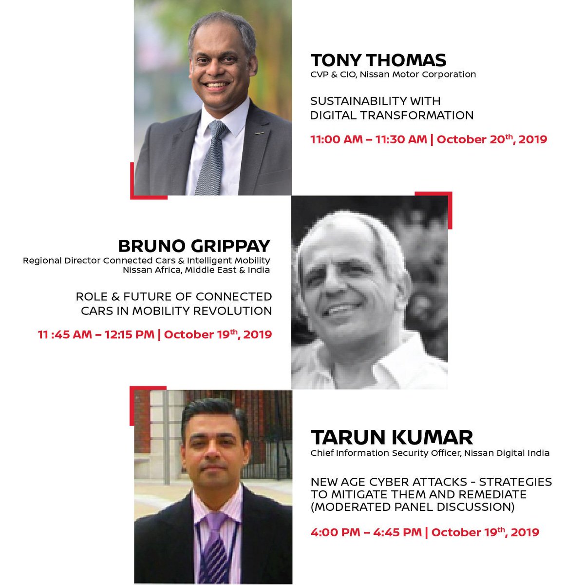 Nissan_India's tweet photo. The great minds behind the innovations speak about the innovations. Give them a listen and know how Nissan is driving digital transformation to the world.
#NissanDigital #TENCON2019
To explore Career Opportunities with NDI, please visit our Careers Site: https://t.co/4HaIgbfJIu https://t.co/zA4AniIx8a