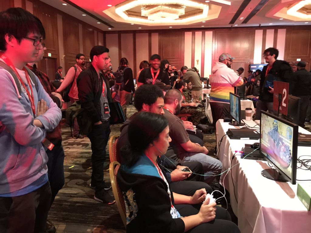 SMRTesports's tweet photo. @Misokrattz killin’ it in first round of pools with 2-0 and 2-1 wins so far in @samuraishodown @ecthrowdown. @holdenTSF looks on but gets into battle at 4pm. Let’s go Team So SMRT! #smrtplay https://t.co/V1osqQc49P